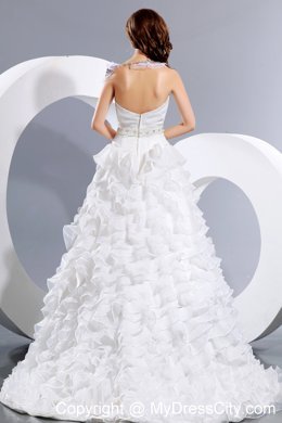 Must-have A-line Beaded and Ruffled Sweetheart Wedding Dress with Train