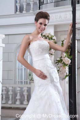 Unique Mermaid Strapless Court Train Lace Belt Bridal Gown 2013 on Sale