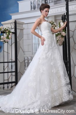 Unique Mermaid Strapless Court Train Lace Belt Bridal Gown 2013 on Sale