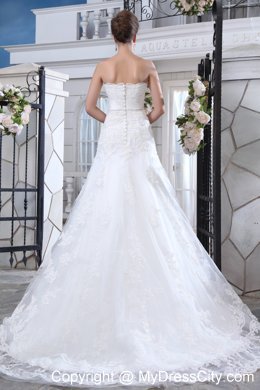 Unique Mermaid Strapless Court Train Lace Belt Bridal Gown 2013 on Sale