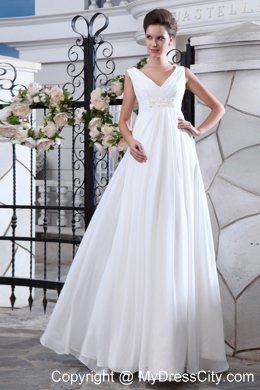Plus Size A-line V-neck Ruches and Appliques Bridal Dresses Floor-length