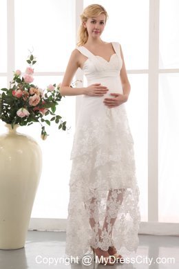 Well-packaged Sheathy Straps Ankle-length Chiffon Lace Dress for Brides