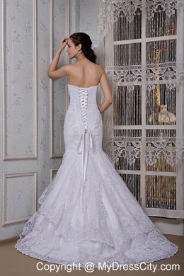 Voguish Mermaid Strapless Court Train Slinky Lace Wedding Dress on Sale