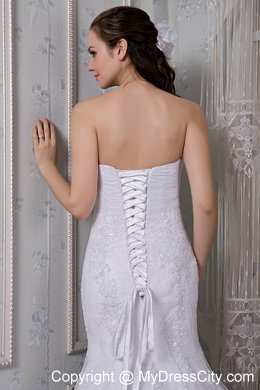 Voguish Mermaid Strapless Court Train Slinky Lace Wedding Dress on Sale