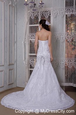 2013 Mermaid Strapless Court Train Lace Bridal Dress Clasp Handle Back