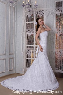 2013 Mermaid Strapless Court Train Lace Bridal Dress Clasp Handle Back