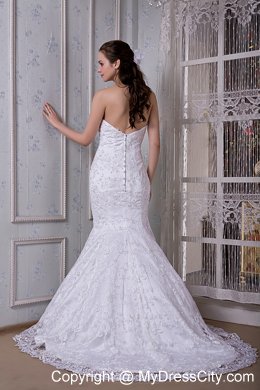 2013 Mermaid Strapless Court Train Lace Bridal Dress Clasp Handle Back