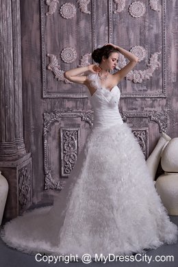 Trendy One Shoulder Court Train Beaded A-line Flowery Wedding Dress