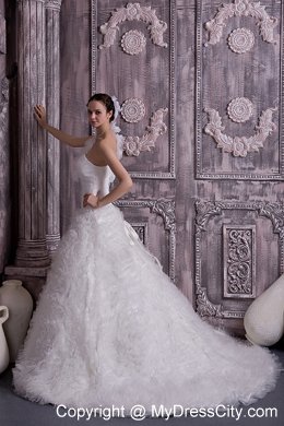 Trendy One Shoulder Court Train Beaded A-line Flowery Wedding Dress