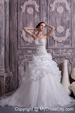 Showy Strapless Beading and Pick-ups Princess Bridal Dress with Train