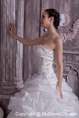 Showy Strapless Beading and Pick-ups Princess Bridal Dress with Train