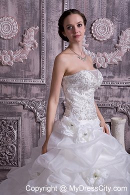 Showy Strapless Beading and Pick-ups Princess Bridal Dress with Train