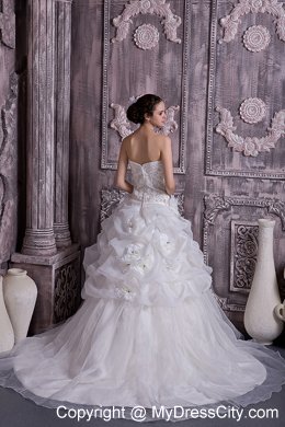 Showy Strapless Beading and Pick-ups Princess Bridal Dress with Train