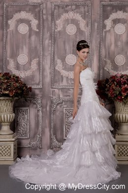 Ruched Mermaid Strapless Court Train Appliques Wedding Dress