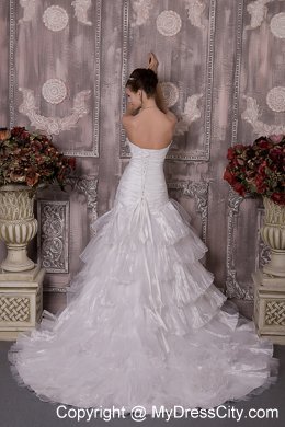 Ruched Mermaid Strapless Court Train Appliques Wedding Dress