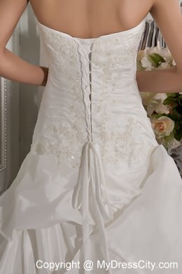 Elegant A-line Strapless Court Train Appliques and Ruches Wedding Dress