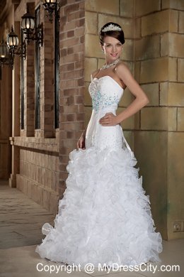 Sweetheart Floor-length Organza Beaded and Ruffles Bridal dress