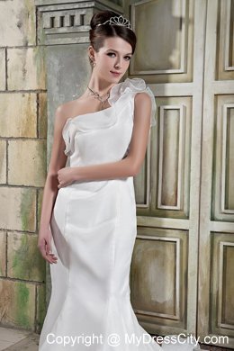 Mermaid One Shoulder Court Train Organza Ruffles Wedding Dress