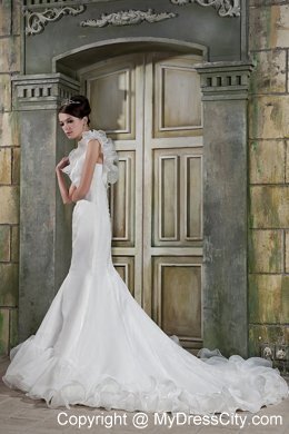 Mermaid One Shoulder Court Train Organza Ruffles Wedding Dress