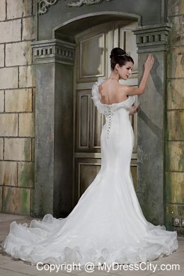 Mermaid One Shoulder Court Train Organza Ruffles Wedding Dress