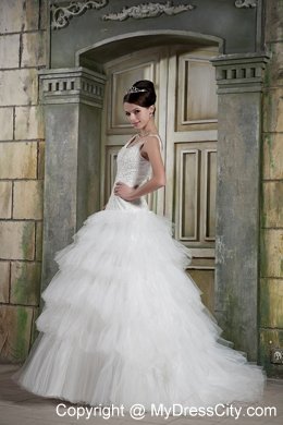 Modest Ball Gown Scoop Neck Brush Train Beaded Wedding Dress
