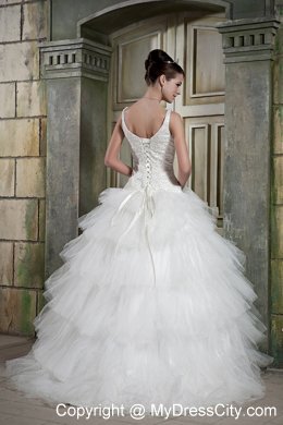 Modest Ball Gown Scoop Neck Brush Train Beaded Wedding Dress
