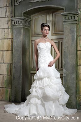 Mermaid Chapel Train Beading Wedding Dress with Ruffled Layers