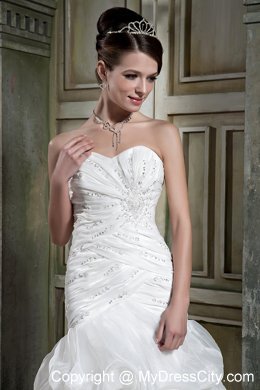 Mermaid Chapel Train Beading Wedding Dress with Ruffled Layers
