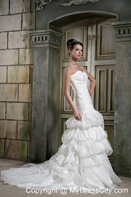 Mermaid Chapel Train Beading Wedding Dress with Ruffled Layers
