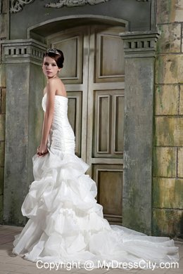 Mermaid Chapel Train Beading Wedding Dress with Ruffled Layers