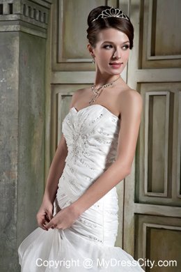 Mermaid Chapel Train Beading Wedding Dress with Ruffled Layers