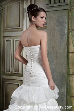 Mermaid Chapel Train Beading Wedding Dress with Ruffled Layers
