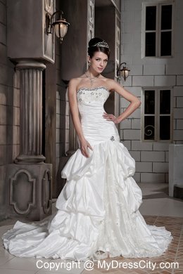 Beautiful Court Train Chapel Train Lace-up Beaded Bridal Gown