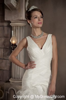 Exclusive Mermaid V-neck Chapel Train Ruffled Wedding Dress