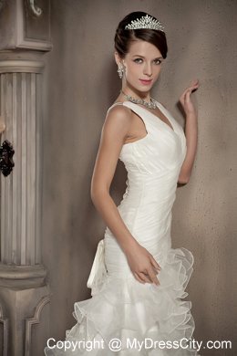 Exclusive Mermaid V-neck Chapel Train Ruffled Wedding Dress