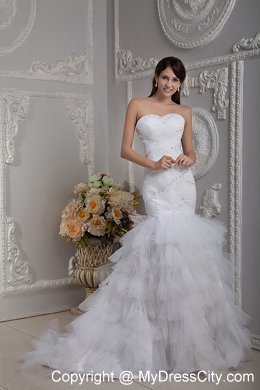 Mermaid Sweetheart Court Train Beaded and Ruched wedding Gown
