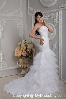 Mermaid Sweetheart Court Train Beaded and Ruched wedding Gown