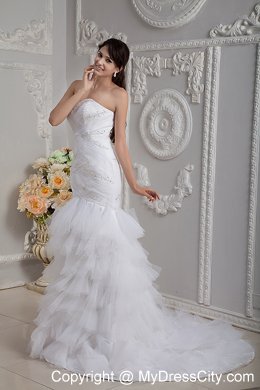 Mermaid Sweetheart Court Train Beaded and Ruched wedding Gown