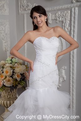Mermaid Sweetheart Court Train Beaded and Ruched wedding Gown