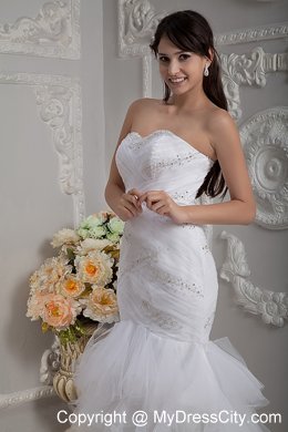 Mermaid Sweetheart Court Train Beaded and Ruched wedding Gown