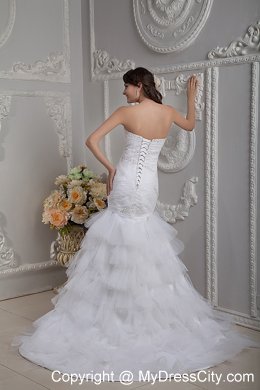 Mermaid Sweetheart Court Train Beaded and Ruched wedding Gown