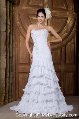 Beading Sweetheart Brush Train Ruffled Layers Wedding Dress