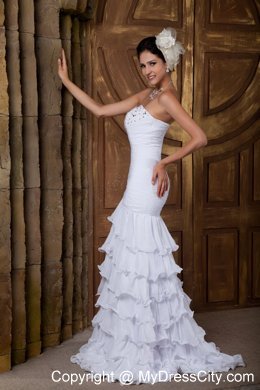 Beading Sweetheart Brush Train Ruffled Layers Wedding Dress