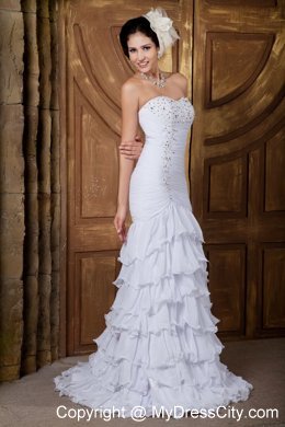 Beading Sweetheart Brush Train Ruffled Layers Wedding Dress
