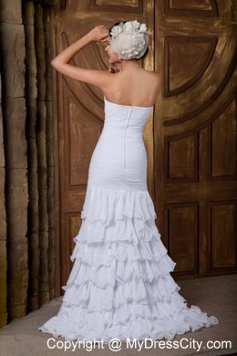 Beading Sweetheart Brush Train Ruffled Layers Wedding Dress