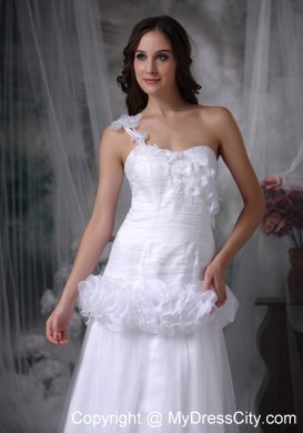 One Shoulder Brush Train Hand Made Flowers Waist Bridal dress