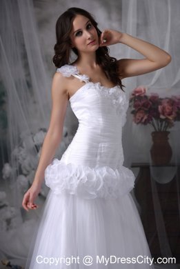 One Shoulder Brush Train Hand Made Flowers Waist Bridal dress