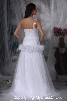 One Shoulder Brush Train Hand Made Flowers Waist Bridal dress