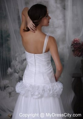 One Shoulder Brush Train Hand Made Flowers Waist Bridal dress