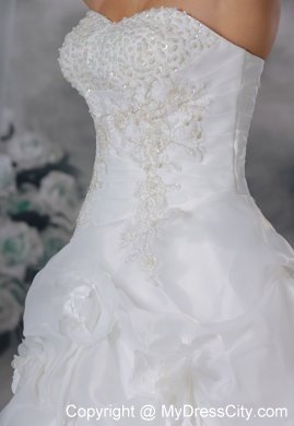 Beaded and Appliques Hand Made Flowers Pick-ups Wedding Dress